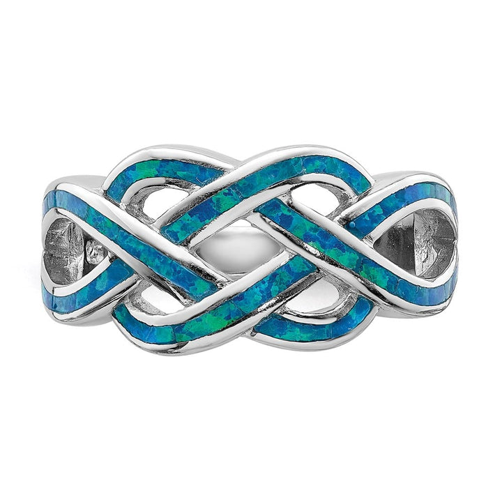 Sterling Silver Lab Created Blue Opal Inlay Celtic Knot Ring