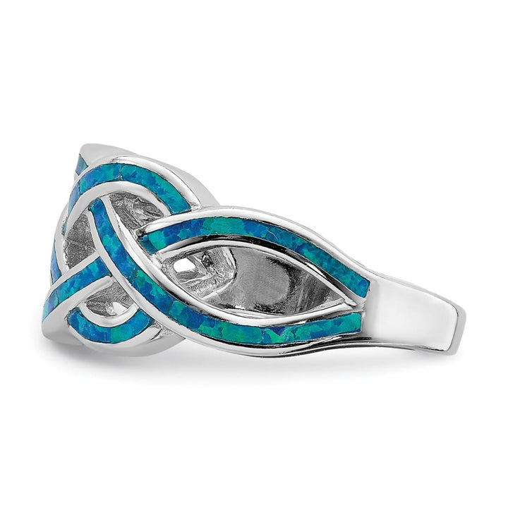 Sterling Silver Lab Created Blue Opal Inlay Celtic Knot Ring