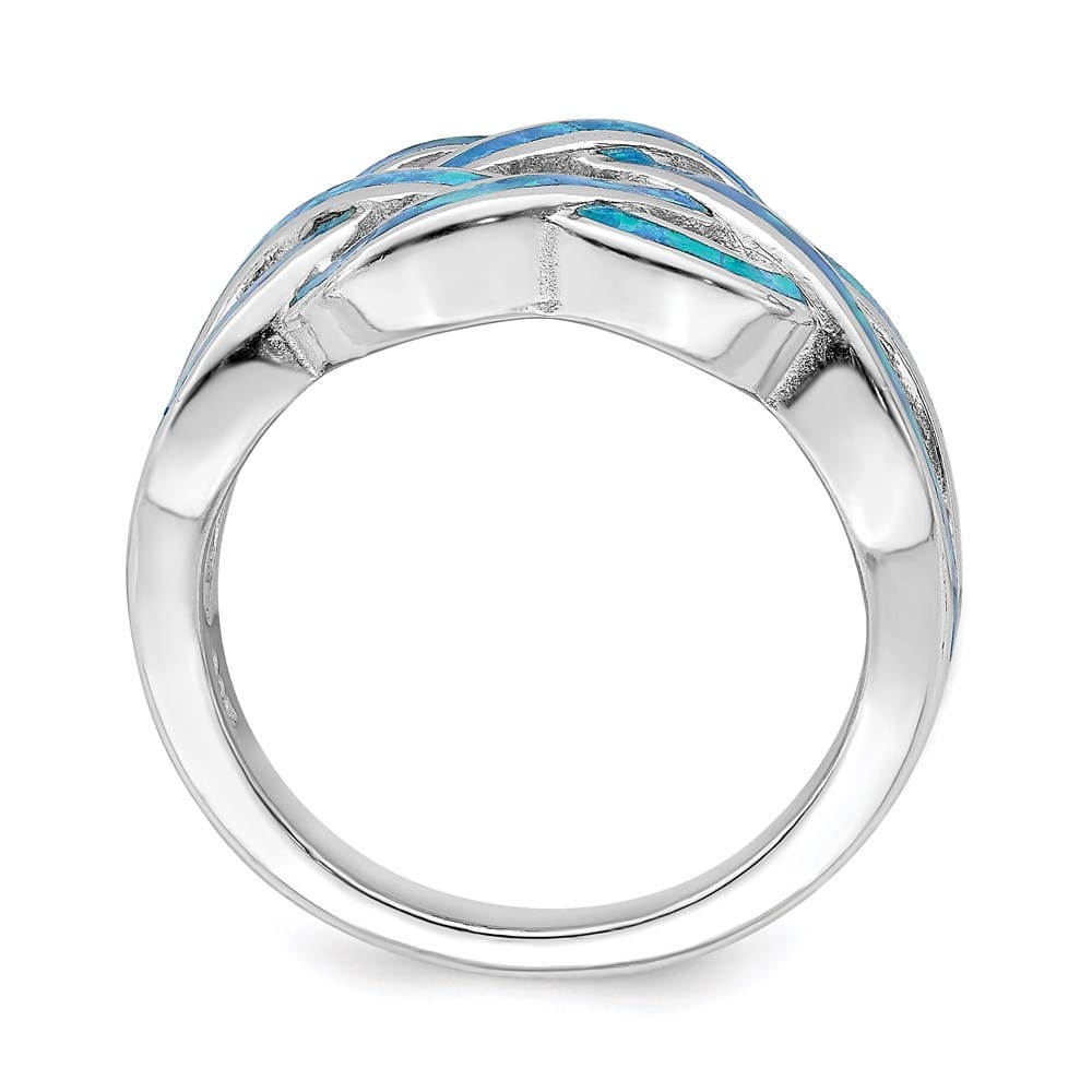 Sterling Silver Lab Created Blue Opal Inlay Celtic Knot Ring