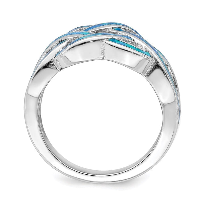Sterling Silver Lab Created Blue Opal Inlay Celtic Knot Ring