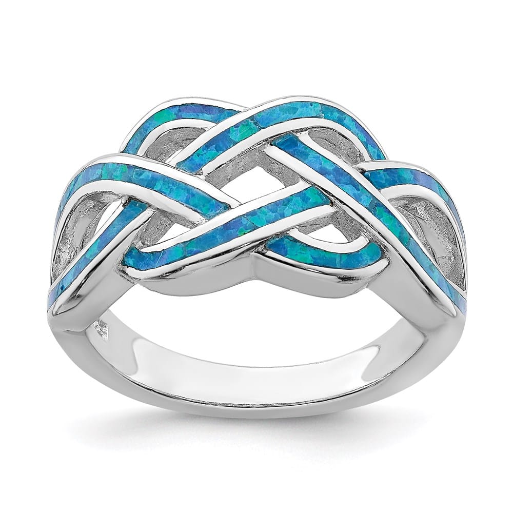 Sterling Silver Lab Created Blue Opal Inlay Celtic Knot Ring