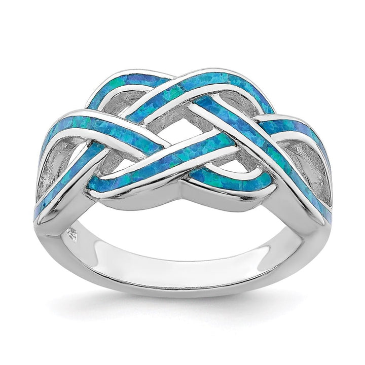 Sterling Silver Lab Created Blue Opal Inlay Celtic Knot Ring