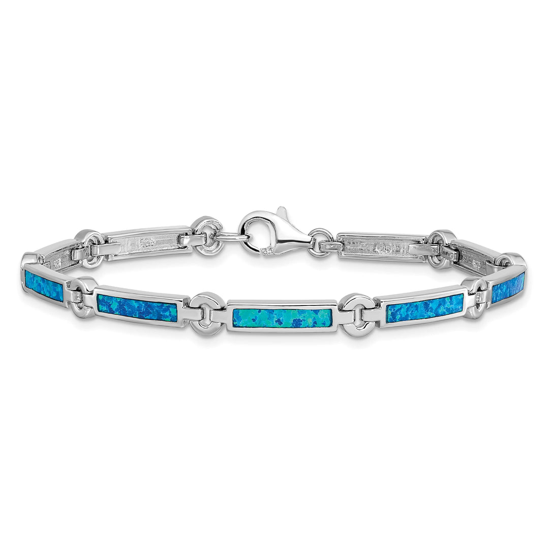 Sterling Silver Lab Created Opal Bars Bracelet