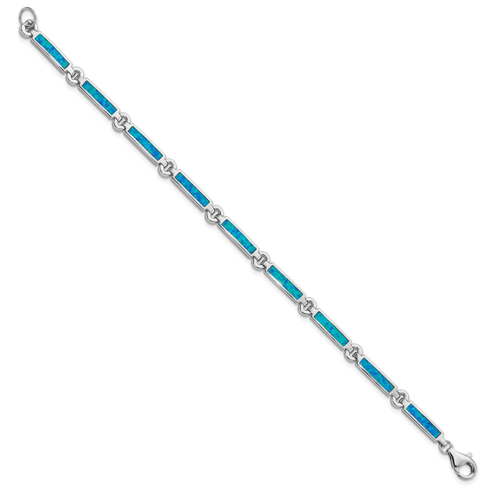 Sterling Silver Lab Created Opal Bars Bracelet