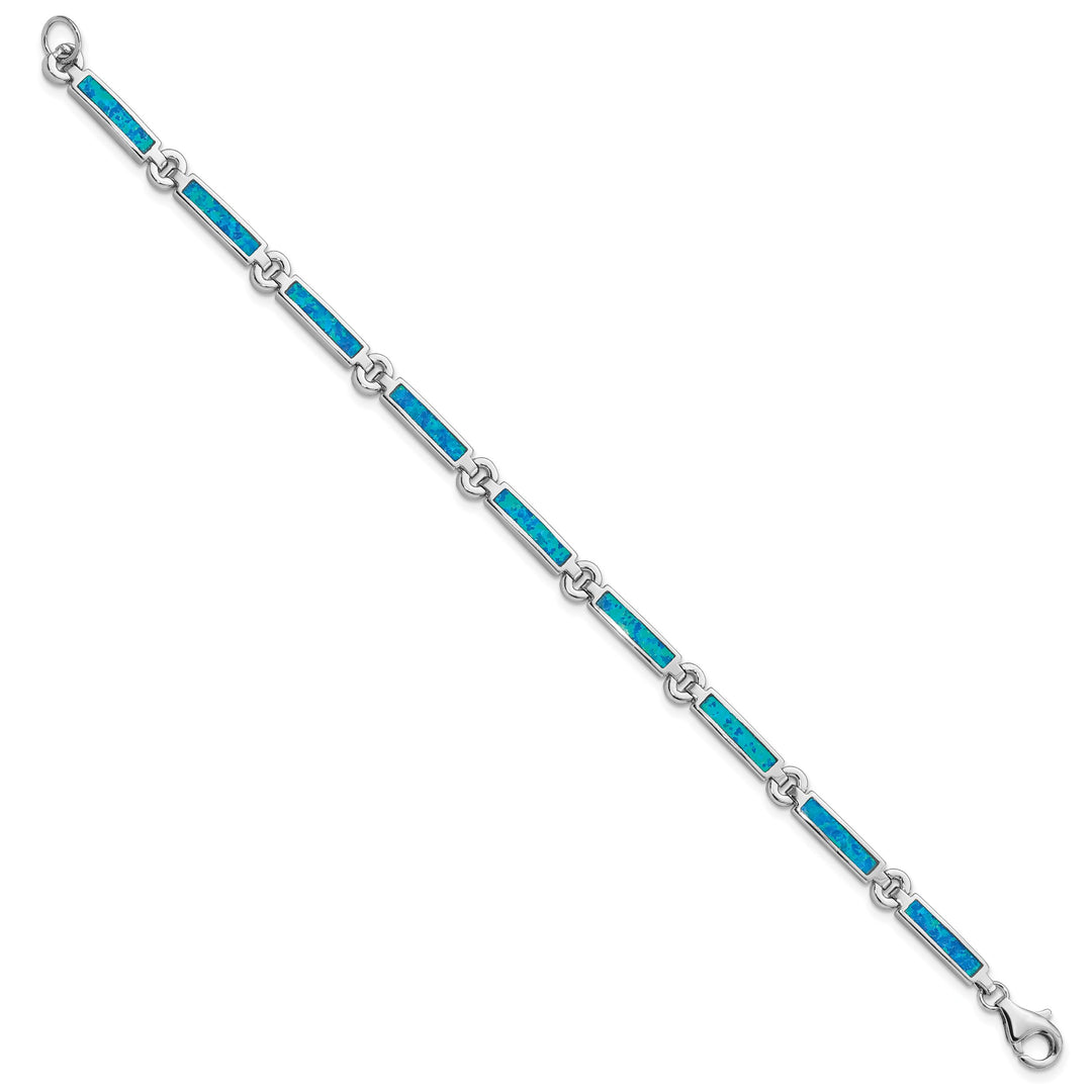 Sterling Silver Lab Created Opal Bars Bracelet