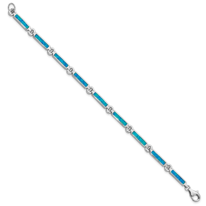 Sterling Silver Lab Created Opal Bars Bracelet