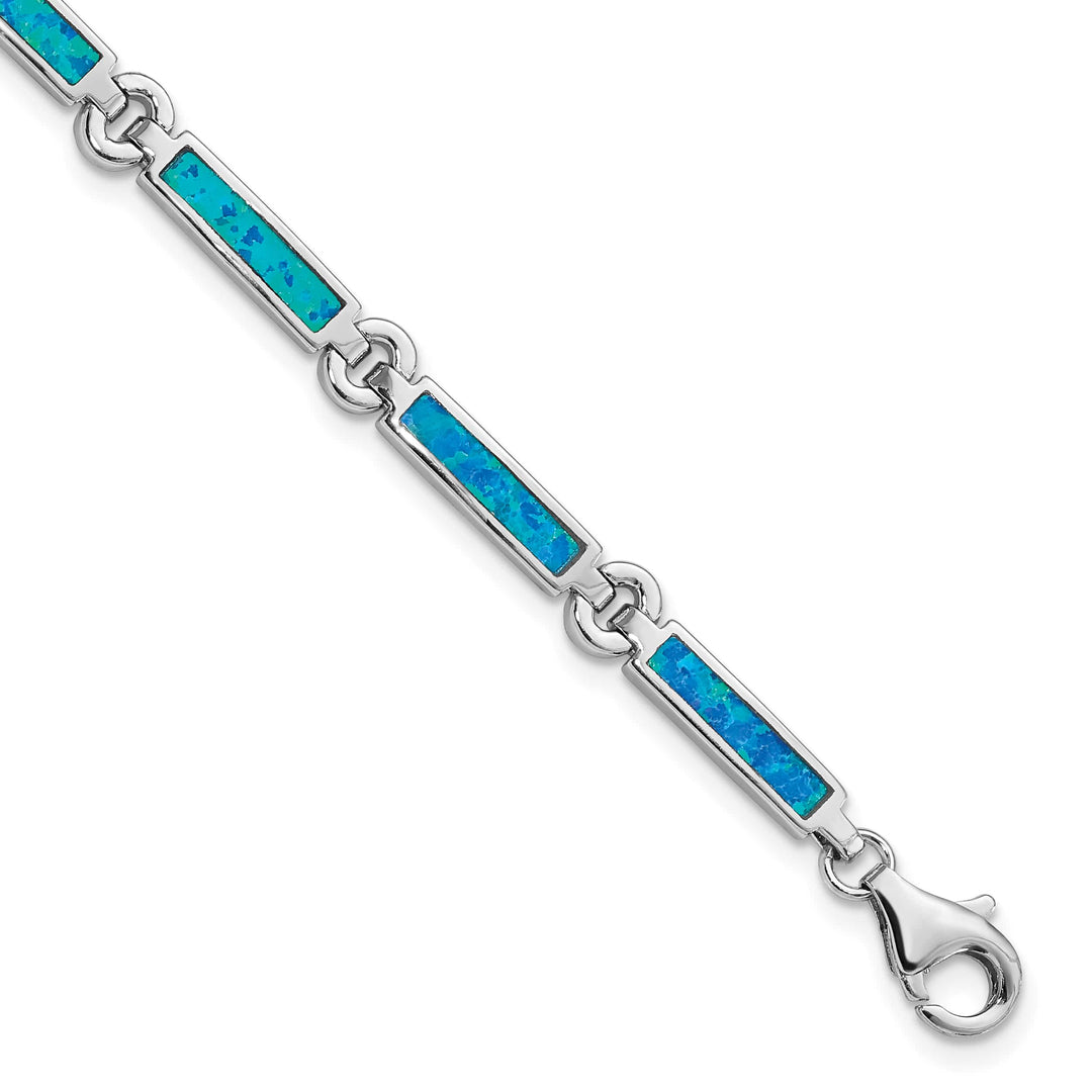 Sterling Silver Lab Created Opal Bars Bracelet