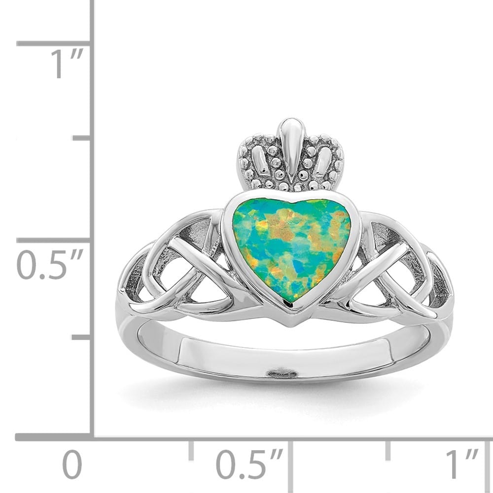 Sterling Silver Lab Created Opal Celtic Knot Crown Ring