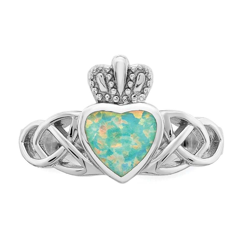 Sterling Silver Lab Created Opal Celtic Knot Crown Ring