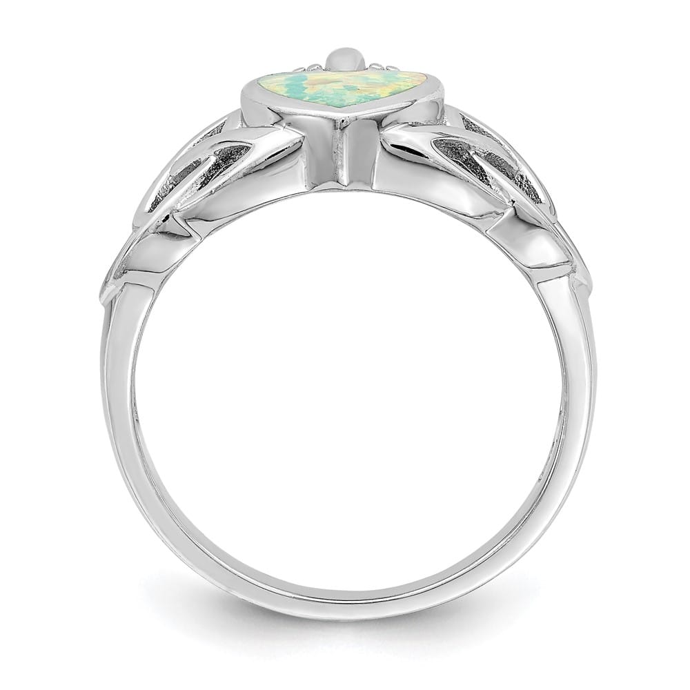 Sterling Silver Lab Created Opal Celtic Knot Crown Ring