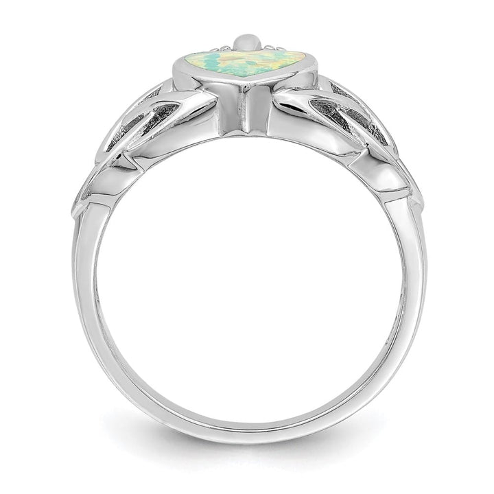 Sterling Silver Lab Created Opal Celtic Knot Crown Ring