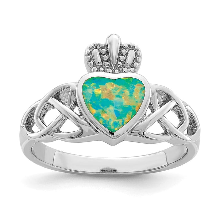 Sterling Silver Lab Created Opal Celtic Knot Crown Ring