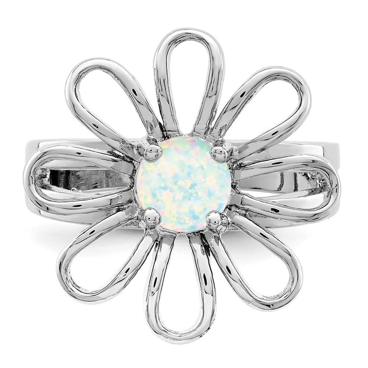 Sterling Silver Lab Created Opal Flower Ring