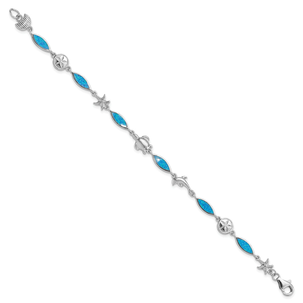 Sterling Silver Lab Created Opal Sea Life Bracelet 7 Inch