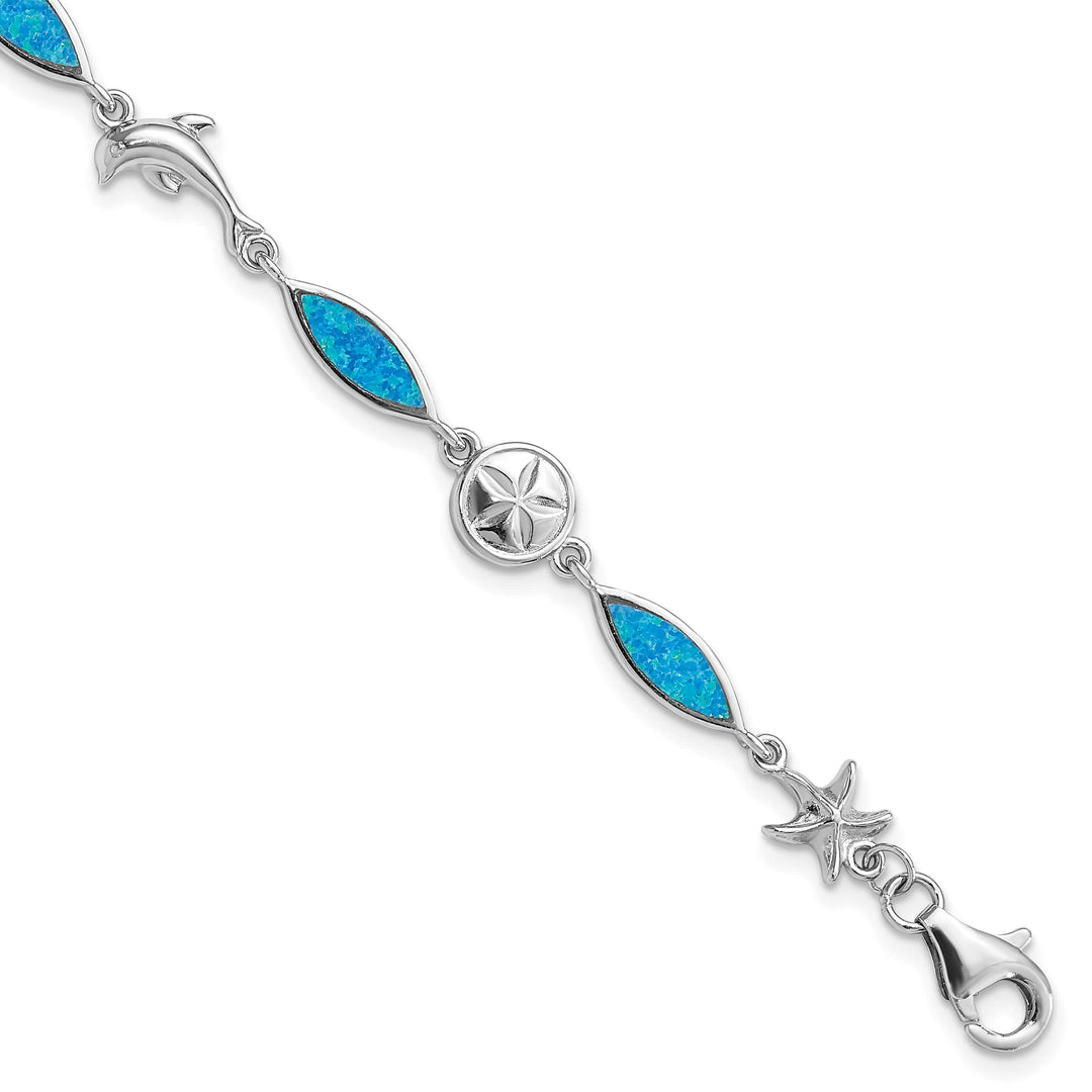 Sterling Silver Lab Created Opal Sea Life Bracelet 7 Inch