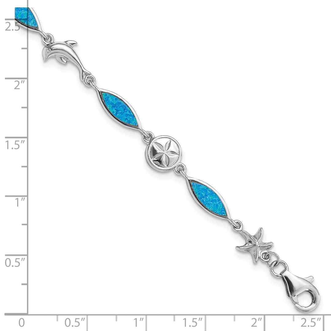 Sterling Silver Lab Created Opal Sea Life Bracelet 7 Inch
