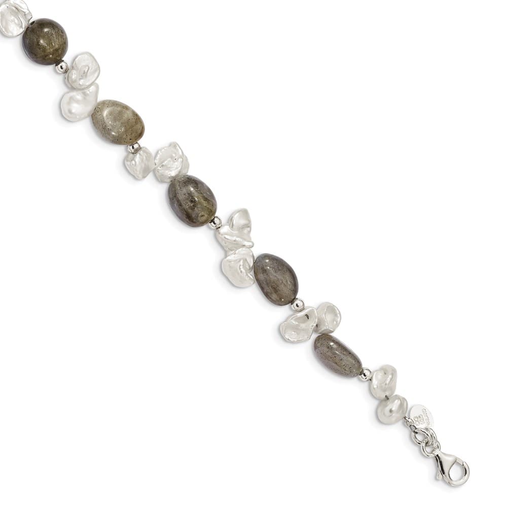 Sterling Silver Labradorite & Freshwater Keshi Pearl Bracelet