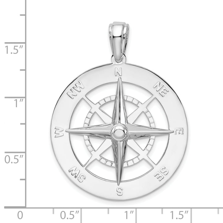 Sterling Silver Large Nautical Compass Pendant