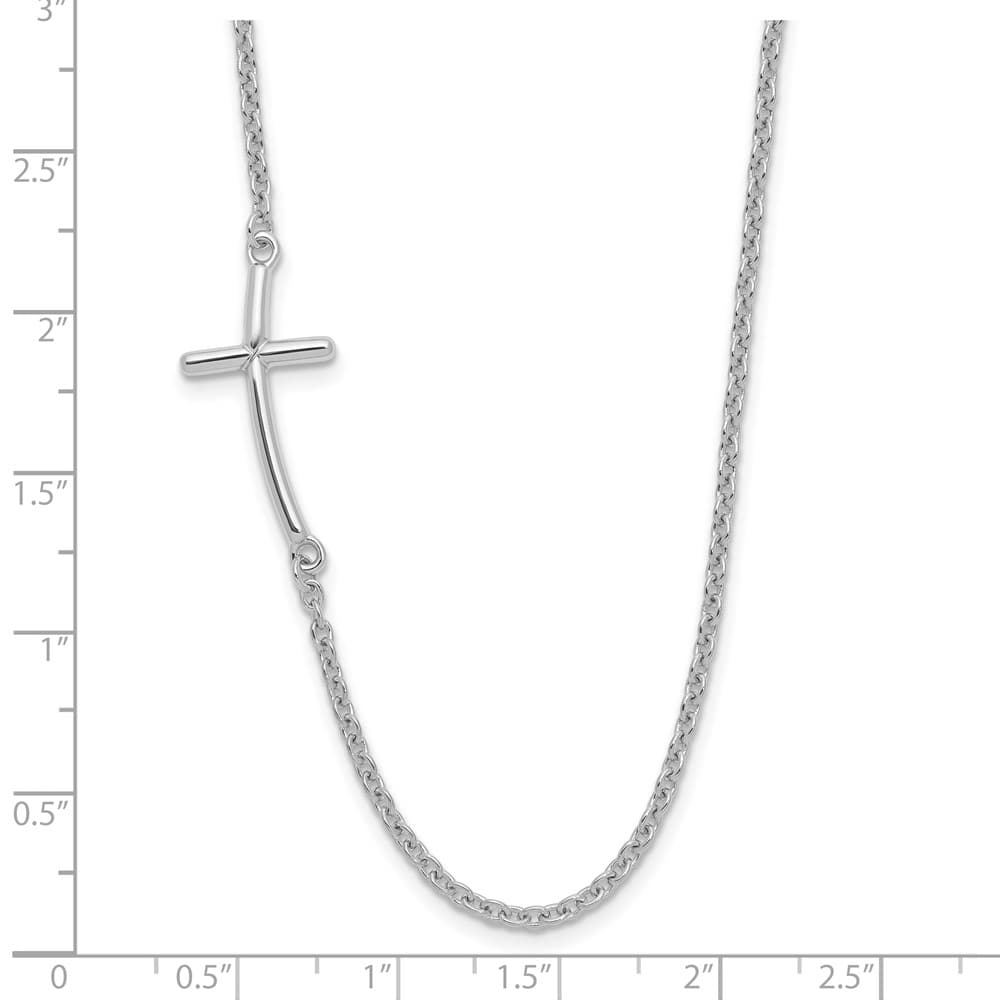 Sterling Silver Large Off-Set Sideways Curved Cross 19 inch Necklace