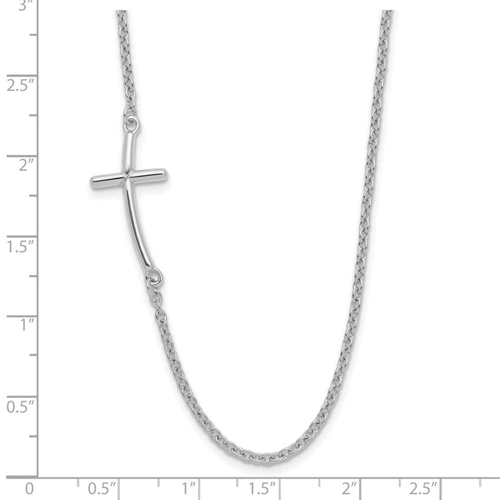 Sterling Silver Large Off-Set Sideways Curved Cross 19 inch Necklace