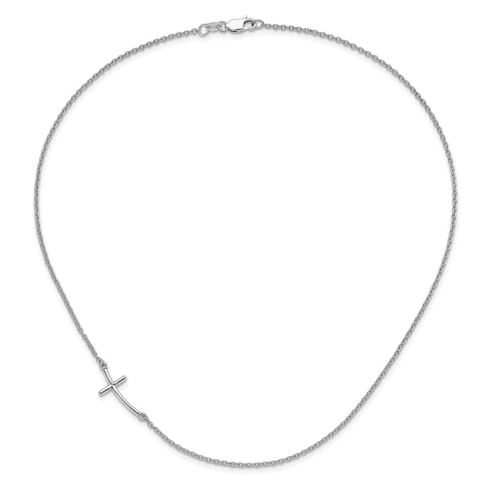 Sterling Silver Large Off-Set Sideways Curved Cross 19 inch Necklace