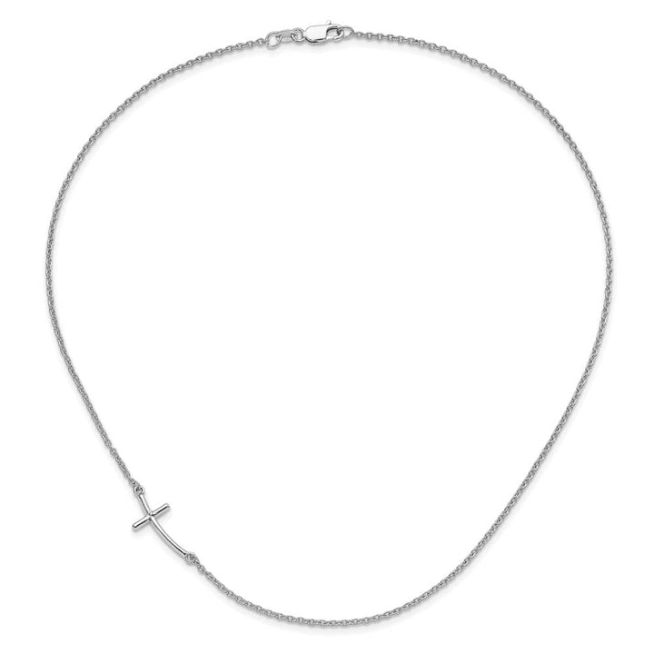 Sterling Silver Large Off-Set Sideways Curved Cross 19 inch Necklace