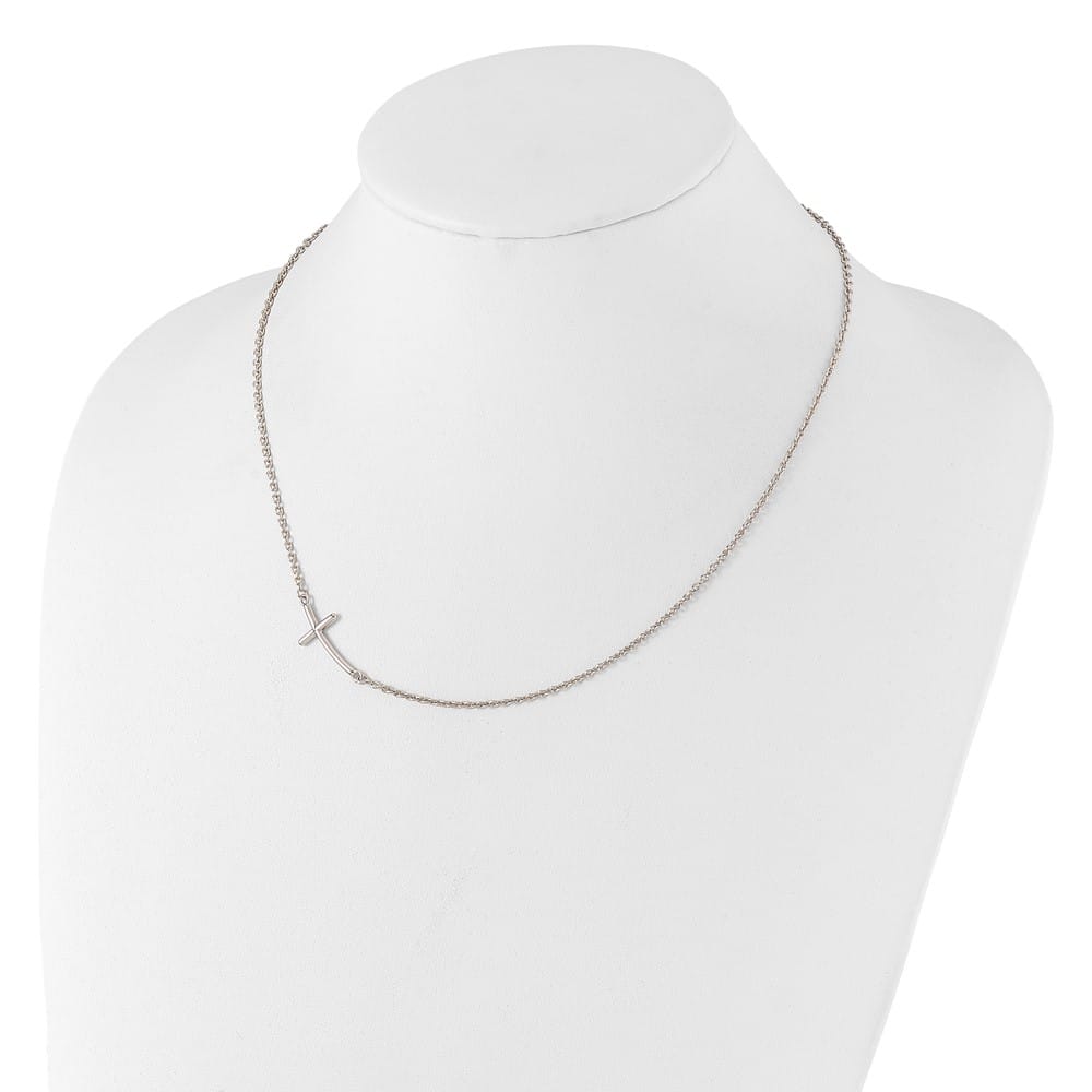 Sterling Silver Large Off-Set Sideways Curved Cross 19 inch Necklace