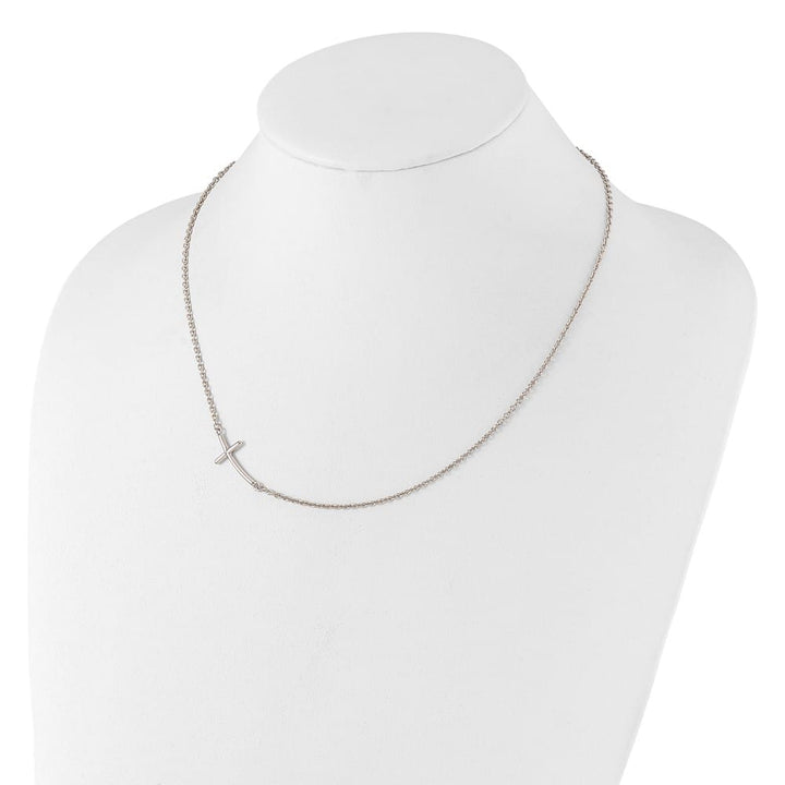 Sterling Silver Large Off-Set Sideways Curved Cross 19 inch Necklace
