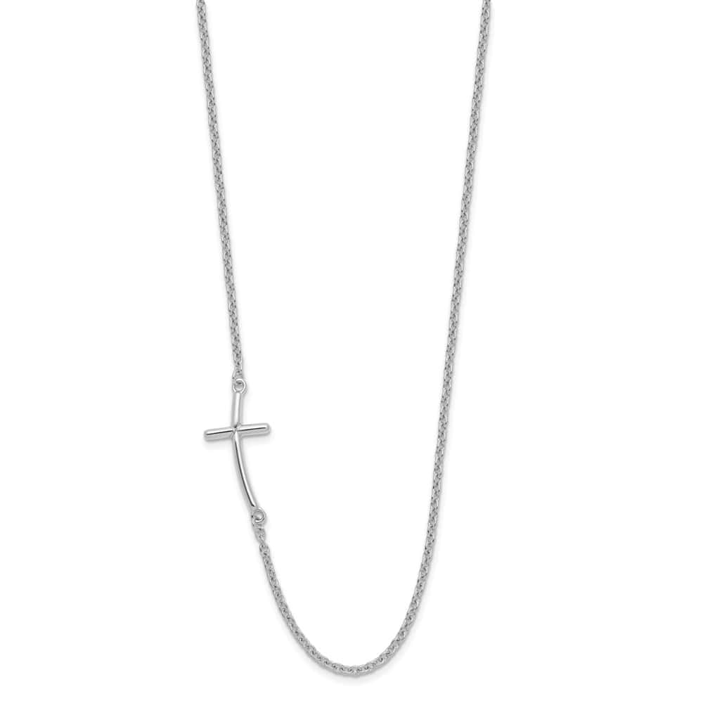 Sterling Silver Large Off-Set Sideways Curved Cross 19 inch Necklace
