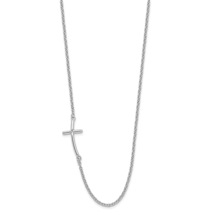 Sterling Silver Large Off-Set Sideways Curved Cross 19 inch Necklace