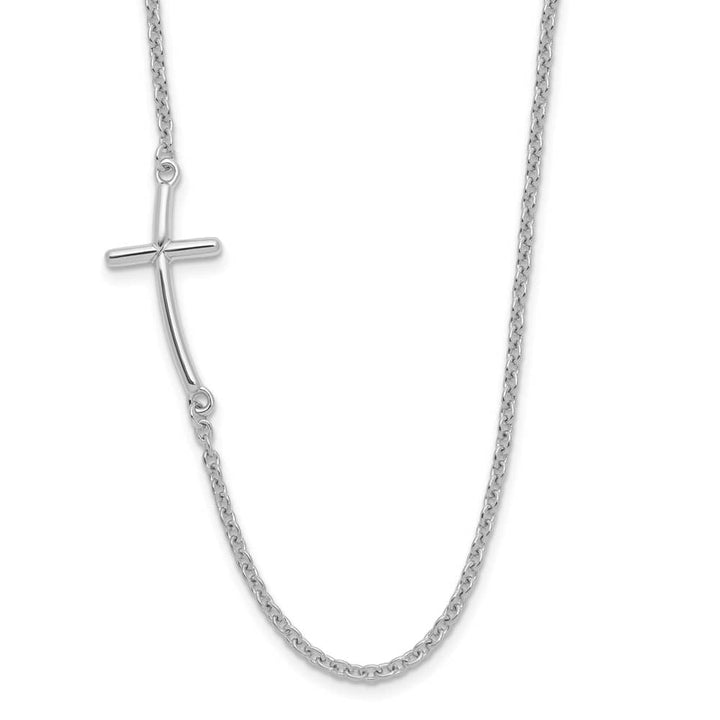 Sterling Silver Large Off-Set Sideways Curved Cross 19 inch Necklace