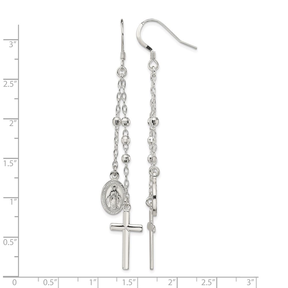 Sterling Silver Latin Cross Beaded Multi-Strand Dangle Earrings, view 4 of 4