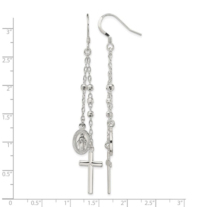 Sterling Silver Latin Cross Beaded Multi-Strand Dangle Earrings, view 4 of 4