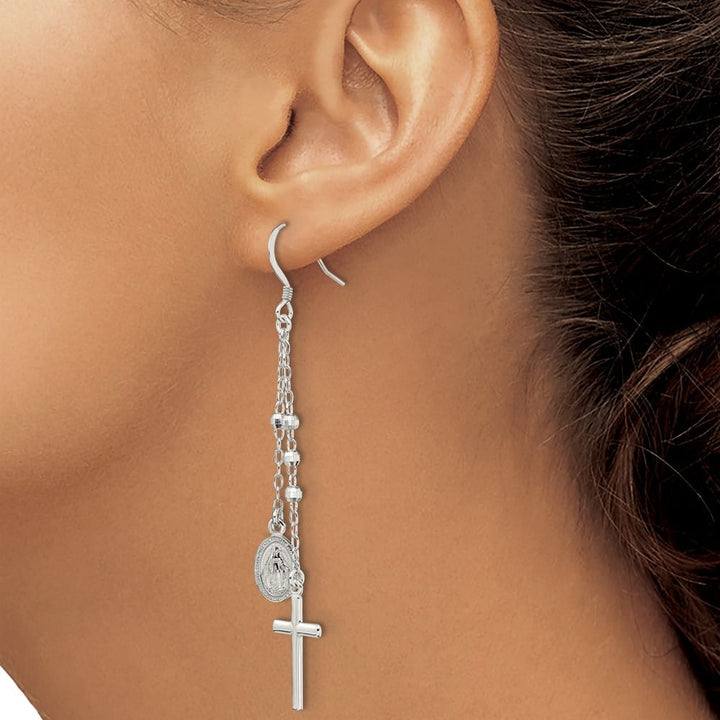 Sterling Silver Latin Cross Beaded Multi-Strand Dangle Earrings, view 3 of 4