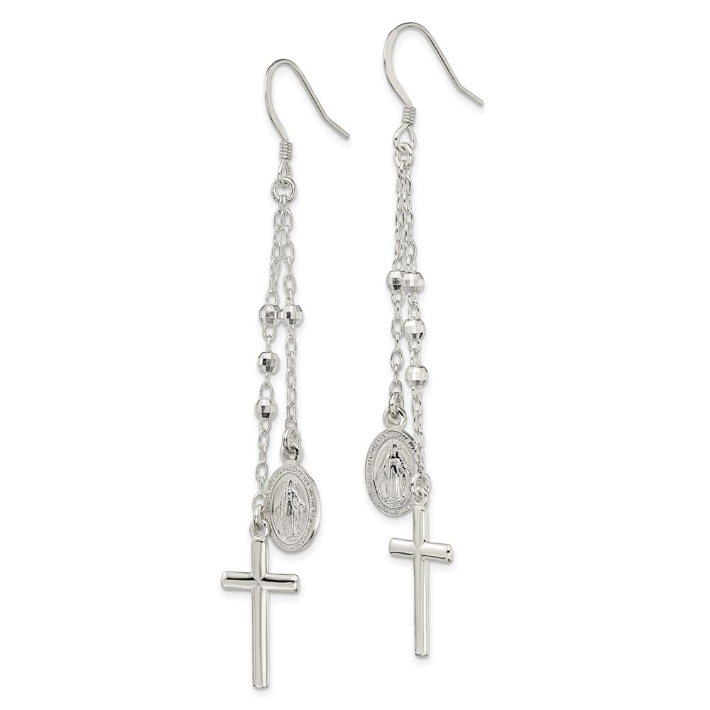 Sterling Silver Latin Cross Beaded Multi-Strand Dangle Earrings, view 2 of 4
