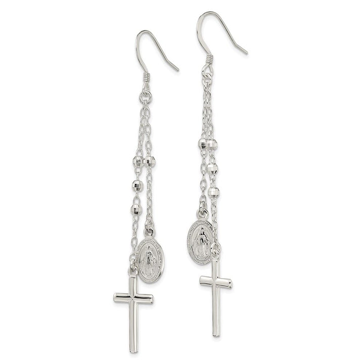 Sterling Silver Latin Cross Beaded Multi-Strand Dangle Earrings, view 2 of 4