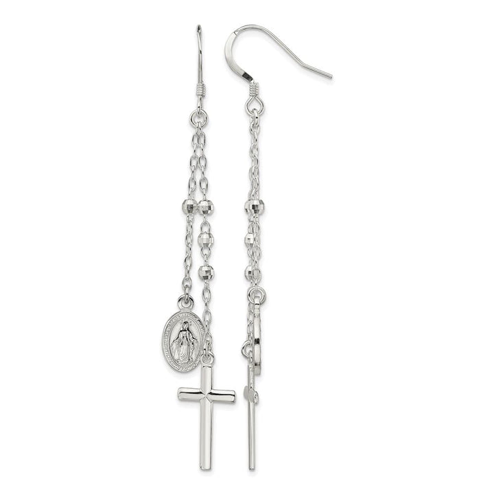 Sterling Silver Latin Cross Beaded Multi-Strand Dangle Earrings, view 1 of 4