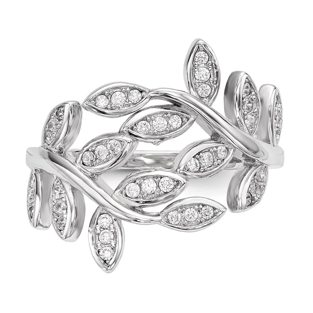 Sterling Silver Leaf CZ Ring