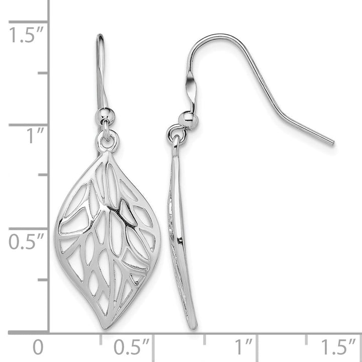 Sterling Silver Leaf Polished Dangle Earrings, view 4 of 4