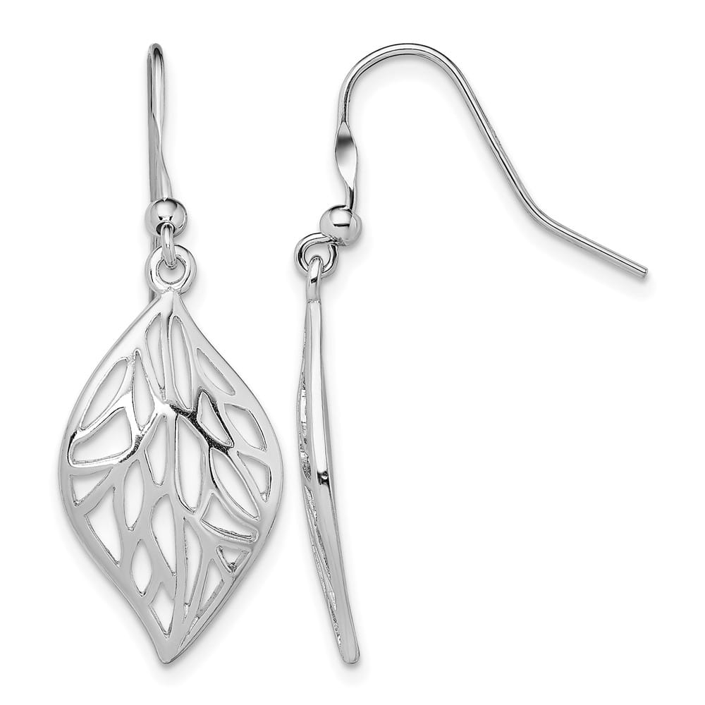 Sterling Silver Leaf Polished Dangle Earrings, view 1 of 4