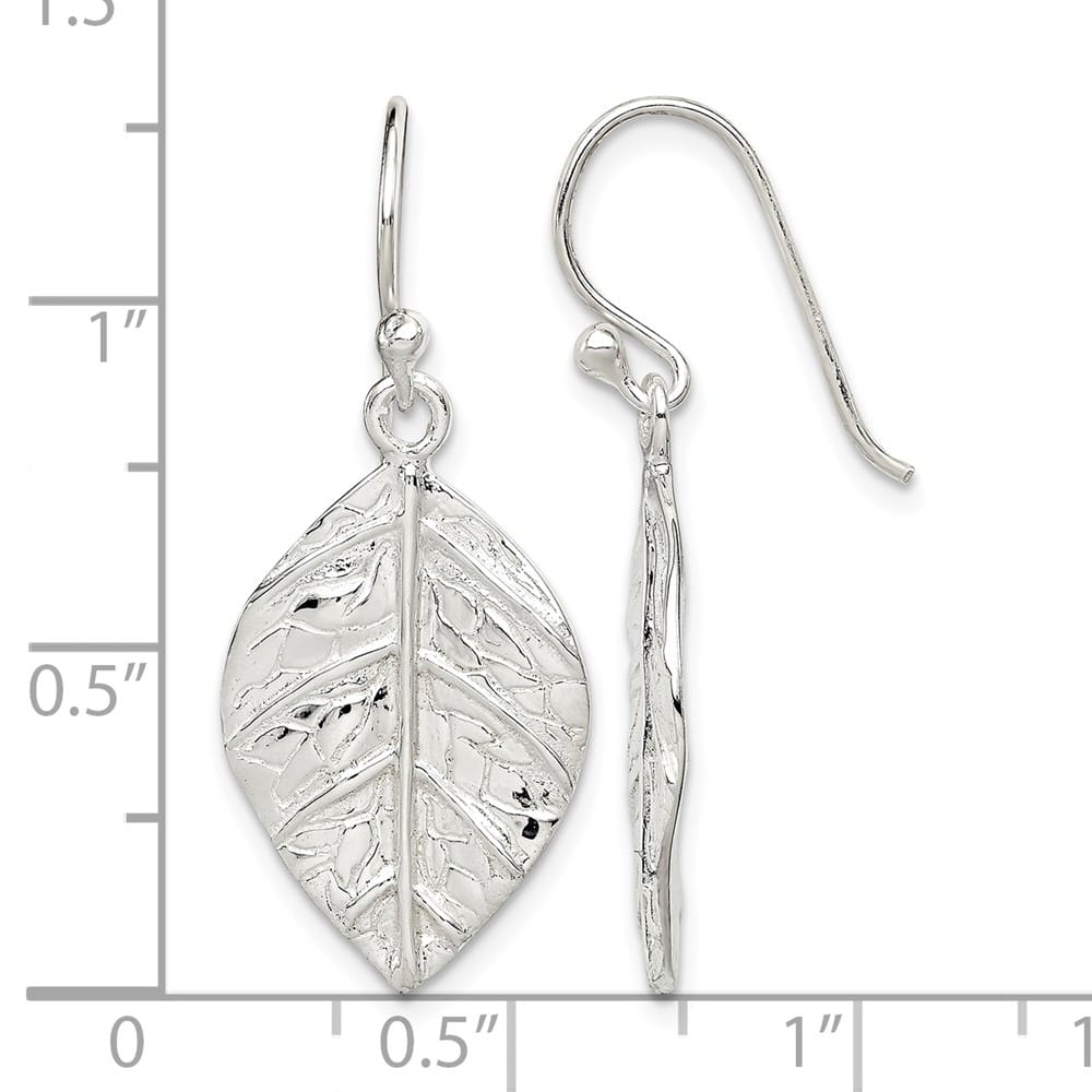 Sterling Silver Leaf Textured Dangle Earrings, view 4 of 4