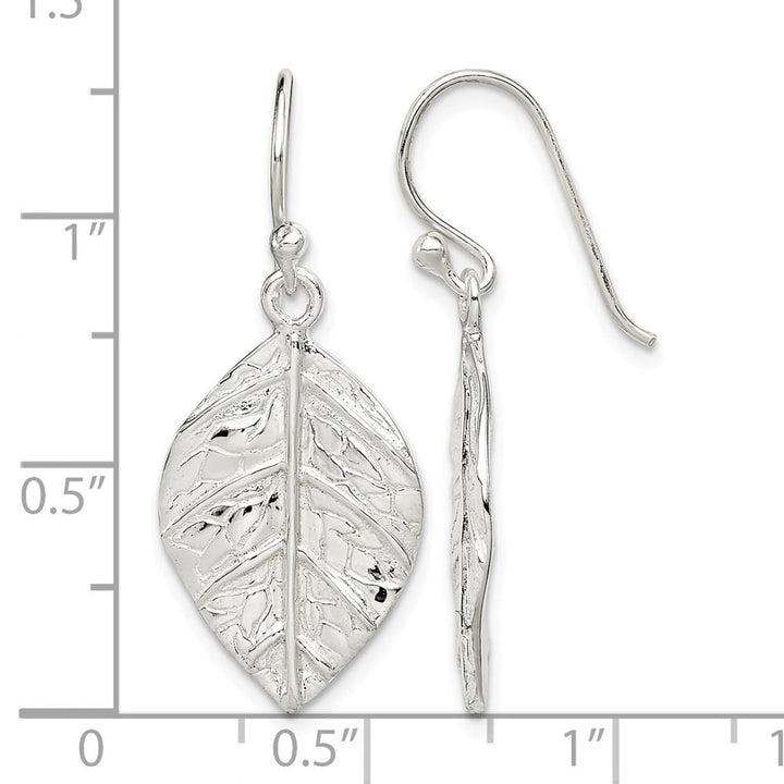 Sterling Silver Leaf Textured Dangle Earrings, view 4 of 4