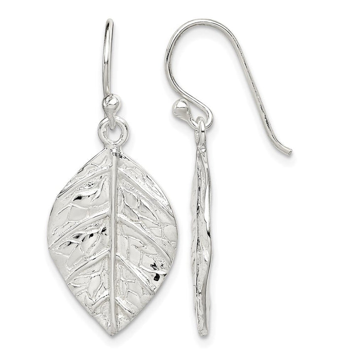 Sterling Silver Leaf Textured Dangle Earrings, view 1 of 4