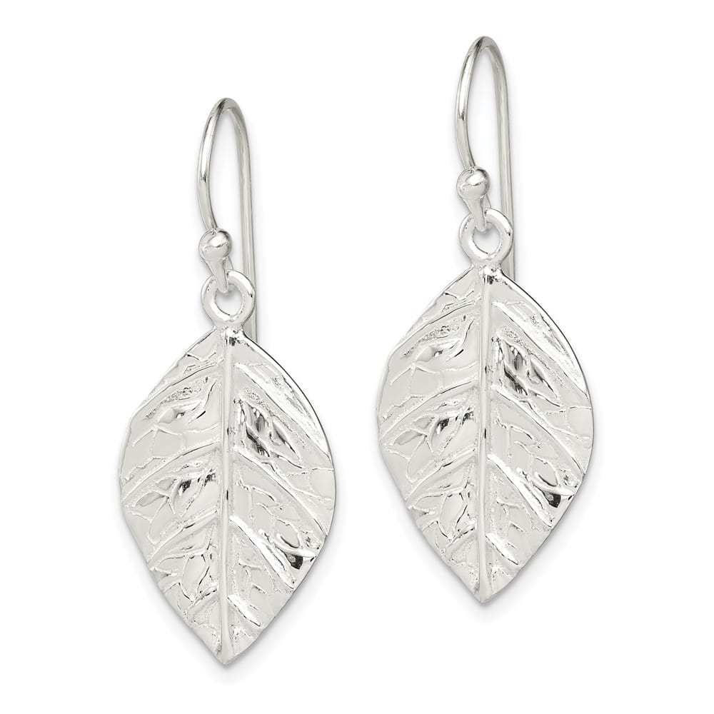 Sterling Silver Leaf Textured Dangle Earrings, view 2 of 4