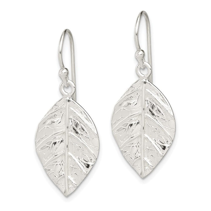 Sterling Silver Leaf Textured Dangle Earrings, view 2 of 4