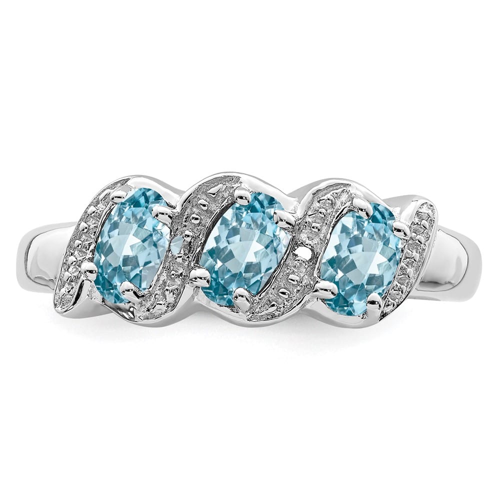 Sterling Silver Light Swiss Blue Topaz & Diamond Ring