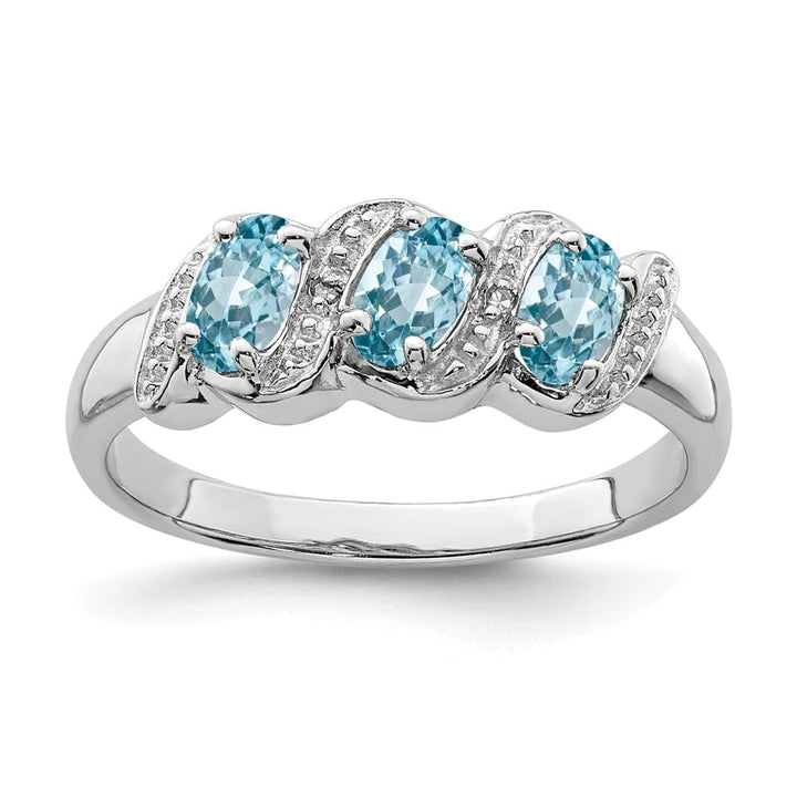 Sterling Silver Light Swiss Blue Topaz & Diamond Ring