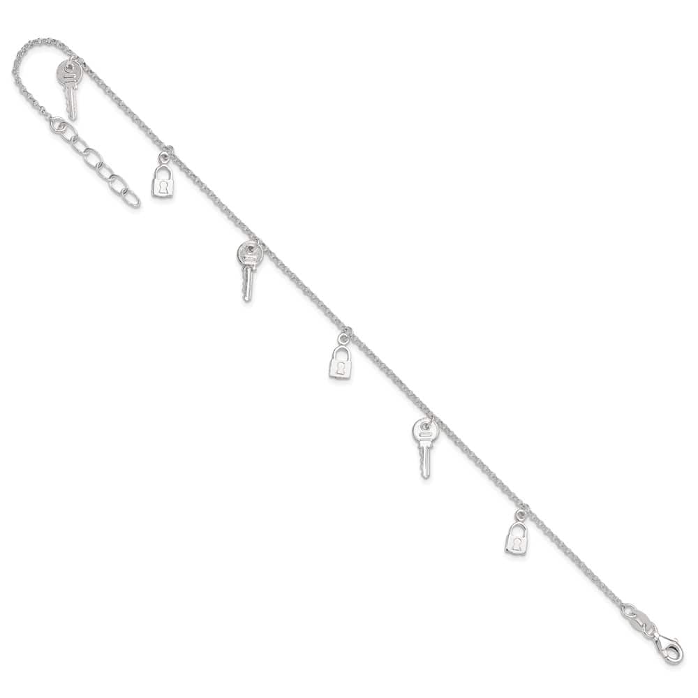 Sterling Silver Lock and Key Anklet