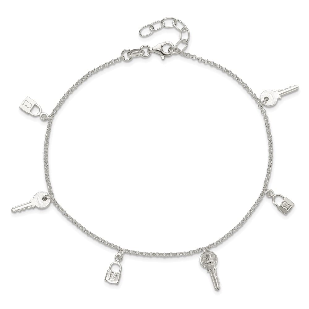 Sterling Silver Lock and Key Anklet