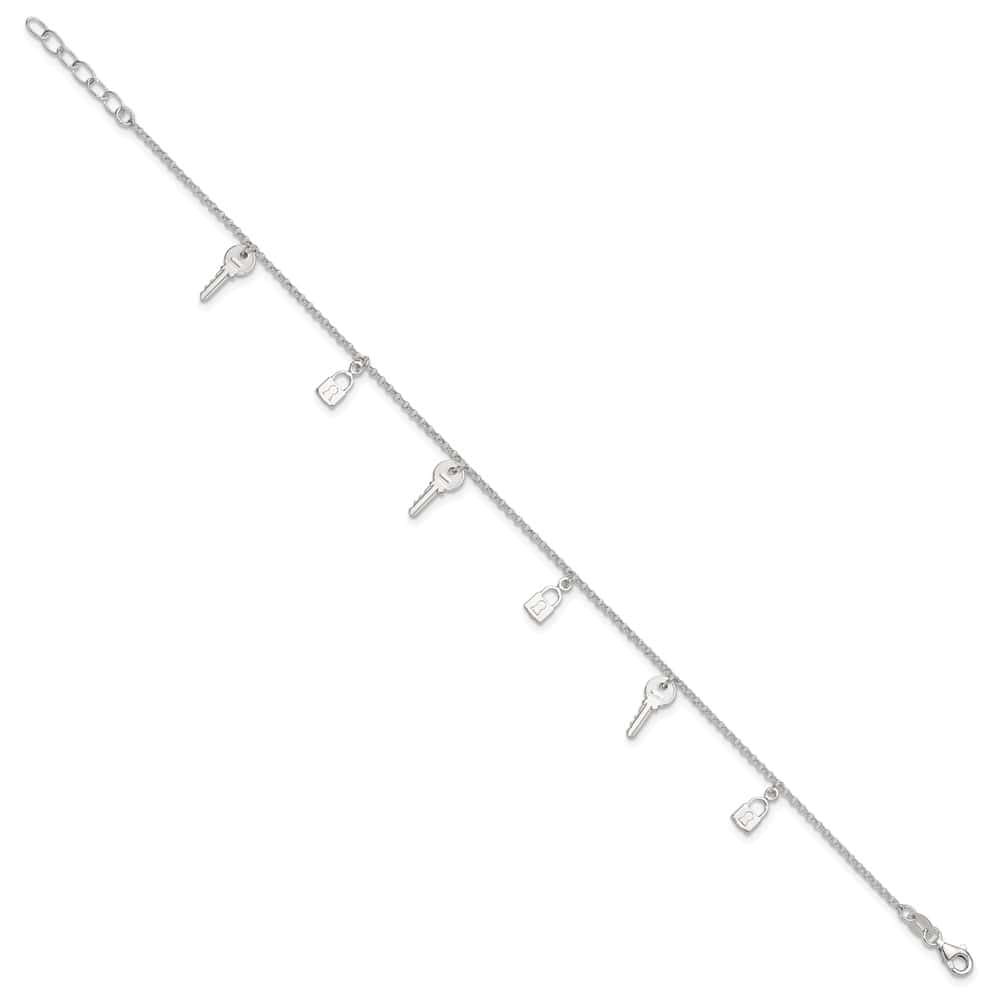 Sterling Silver Lock and Key Anklet